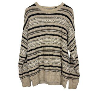 Vtg Stone Haven Knit Pullover 3D Sweater Mens XL Chunky Textured Striped Neutral